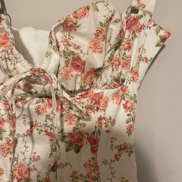 House of CB Carmen Bustier Sundress rose floral print XS coquette wedding bride - Picture 7 of 10